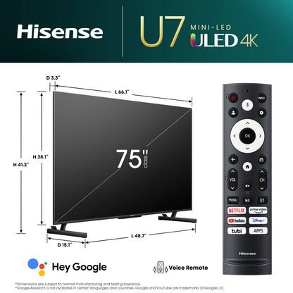 PANTALLA Hisense 75" Class U7 Series Mini-LED ULED 4K Google TV