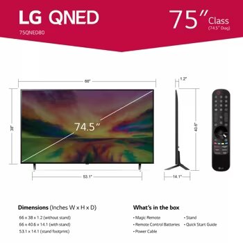 PANTALLA LG 75 Inch Class QNED80A series LED 4K UHD Smart webOS 23 w/ ThinQ AI TV