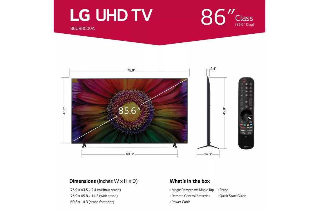 PANTALLA LG 86 Inch Class UR8000 series LED 4K UHD Smart webOS 23 w/ ThinQ AI TV